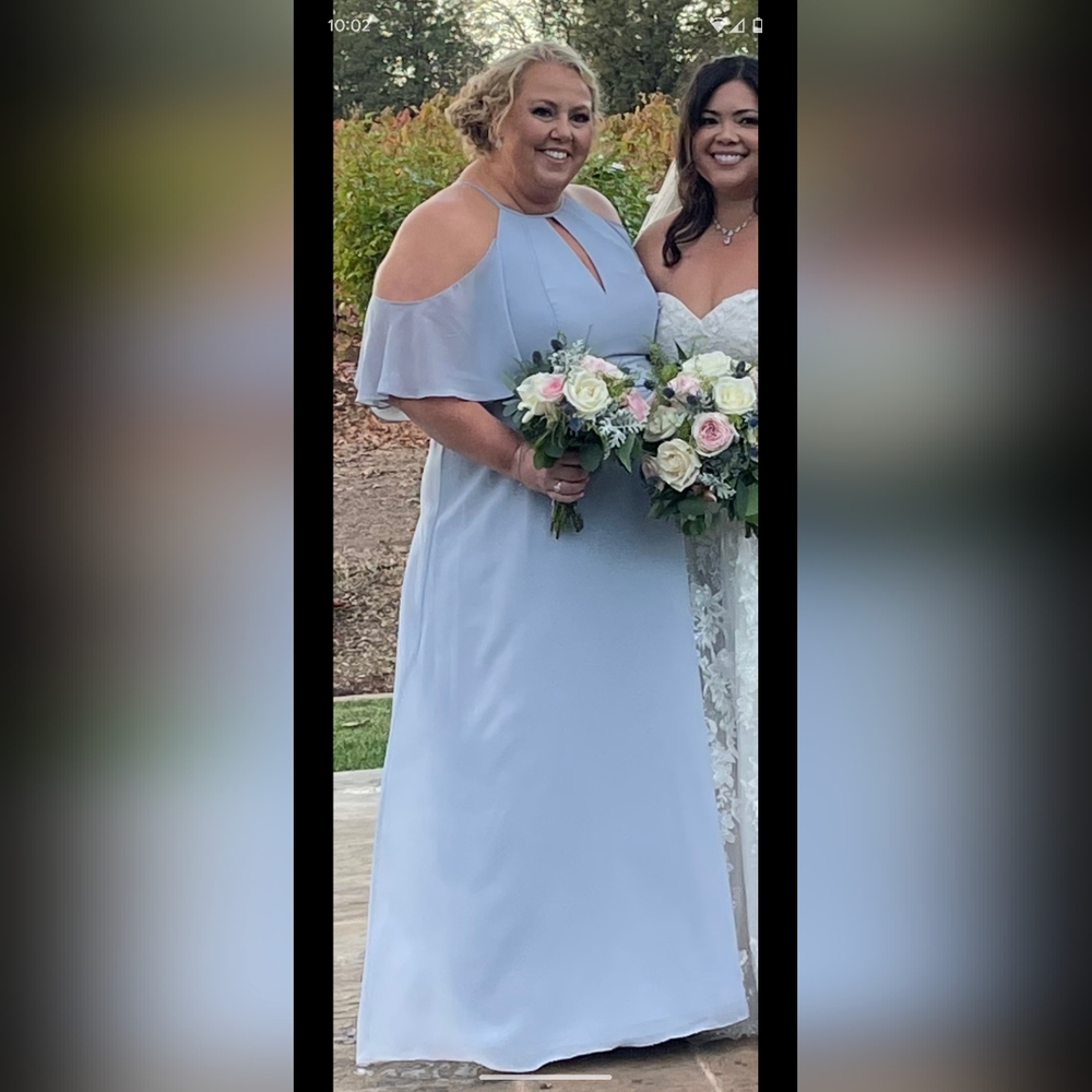 JJs House Ice Blue Halter Neck Cold Shoulder Chiffon Bridesmaid Dress Maxi